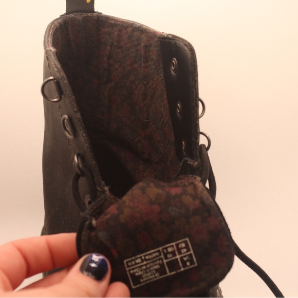 Womens Dr. Martens Black Leather Boots with Yellow Stitching - Picture 3 of 8